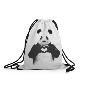 Рюкзак-мешок 3D с принтом Панда Love в Тюмени, 100% полиэстер | плотность ткани — 200 г/м2, размер — 35 х 45 см; лямки — толстые шнурки, застежка на шнуровке, без карманов и подкладки | панда