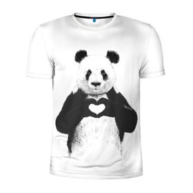 Мужская футболка 3D спортивная с принтом Панда Love в Тюмени, 100% полиэстер с улучшенными характеристиками | приталенный силуэт, круглая горловина, широкие плечи, сужается к линии бедра | Тематика изображения на принте: панда