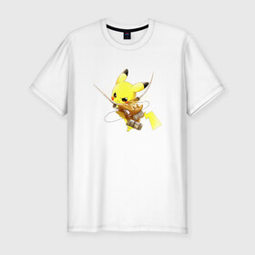 Мужская футболка премиум с принтом Attack on Titan - Pikachu в Тюмени, 92% хлопок, 8% лайкра | приталенный силуэт, круглый вырез ворота, длина до линии бедра, короткий рукав | 