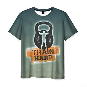 Мужская футболка 3D с принтом Train hard 2 в Тюмени, 100% полиэфир | прямой крой, круглый вырез горловины, длина до линии бедер | bodybuilding | no pain no gain | train hard | бодибилдинг | качалка | пауэрлифинг | тренажерный | фитнес
