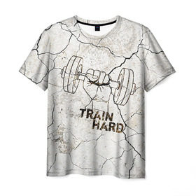 Мужская футболка 3D с принтом Train hard 5 в Тюмени, 100% полиэфир | прямой крой, круглый вырез горловины, длина до линии бедер | bodybuilding | no pain no gain | train hard | бодибилдинг | качалка | пауэрлифинг | тренажерный | фитнес