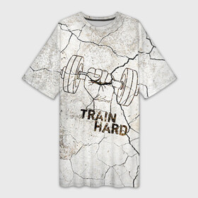 Платье-футболка 3D с принтом Train hard 5 в Тюмени,  |  | bodybuilding | no pain no gain | train hard | бодибилдинг | качалка | пауэрлифинг | тренажерный | фитнес