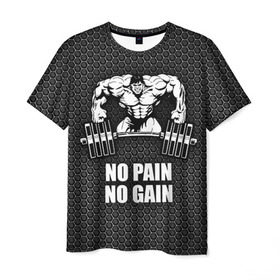 Мужская футболка 3D с принтом No pain no gain 2 в Тюмени, 100% полиэфир | прямой крой, круглый вырез горловины, длина до линии бедер | bodybuilding | no pain no gain | train hard | бодибилдинг | качалка | пауэрлифинг | тренажерный | фитнес