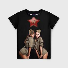 Детская футболка 3D с принтом Девушки в форме в Тюмени, 100% гипоаллергенный полиэфир | прямой крой, круглый вырез горловины, длина до линии бедер, чуть спущенное плечо, ткань немного тянется | армия | военная форма | девушки | россия | рэтро | ссср