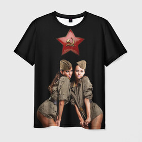 Мужская футболка 3D с принтом Девушки в форме в Тюмени, 100% полиэфир | прямой крой, круглый вырез горловины, длина до линии бедер | армия | военная форма | девушки | россия | рэтро | ссср