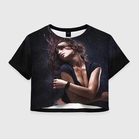 Женская футболка 3D укороченная с принтом Страстная девушка в Тюмени, 100% полиэстер | круглая горловина, длина футболки до линии талии, рукава с отворотами | красивая | модель | страстная девушка