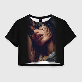 Женская футболка 3D укороченная с принтом Страстная девушка в Тюмени, 100% полиэстер | круглая горловина, длина футболки до линии талии, рукава с отворотами | красивая | модель | мокрая | страстная девушка