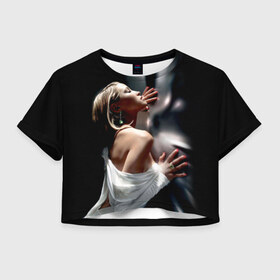 Женская футболка 3D укороченная с принтом Страстная девушка, красивая в Тюмени, 100% полиэстер | круглая горловина, длина футболки до линии талии, рукава с отворотами | в белом | красивая | модель | страстная девушка