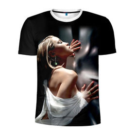 Мужская футболка 3D спортивная с принтом Страстная девушка, красивая в Тюмени, 100% полиэстер с улучшенными характеристиками | приталенный силуэт, круглая горловина, широкие плечи, сужается к линии бедра | Тематика изображения на принте: в белом | красивая | модель | страстная девушка