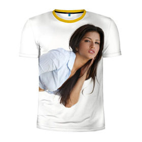 Мужская футболка 3D спортивная с принтом Девушка в бикини в Тюмени, 100% полиэстер с улучшенными характеристиками | приталенный силуэт, круглая горловина, широкие плечи, сужается к линии бедра | девушка | красивая | модель | прикол | стоит