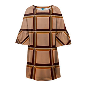 Детское платье 3D с принтом Шоколад в Тюмени, 100% полиэстер | прямой силуэт, чуть расширенный к низу. Круглая горловина, на рукавах — воланы | еда | коричневый | плитка | прикольные | шоколад
