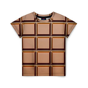 Детская футболка 3D с принтом Шоколад в Тюмени, 100% гипоаллергенный полиэфир | прямой крой, круглый вырез горловины, длина до линии бедер, чуть спущенное плечо, ткань немного тянется | еда | коричневый | плитка | прикольные | шоколад