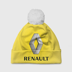 Шапка 3D c помпоном с принтом Renault в Тюмени, 100% полиэстер | универсальный размер, печать по всей поверхности изделия | 