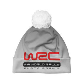 Шапка 3D c помпоном с принтом WRC в Тюмени, 100% полиэстер | универсальный размер, печать по всей поверхности изделия | championship | rally | world | wrs