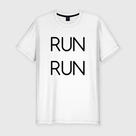 Мужская футболка премиум с принтом RUN в Тюмени, 92% хлопок, 8% лайкра | приталенный силуэт, круглый вырез ворота, длина до линии бедра, короткий рукав | bts | jimin | jin | joonguk | rap monster | run | suga