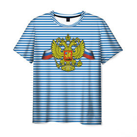 Мужская футболка 3D с принтом Герб РФ в Тюмени, 100% полиэфир | прямой крой, круглый вырез горловины, длина до линии бедер | армия | войска | вооруженные силы | герб | россия | символ россии | тельник | тельняшка | флаг