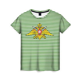 Женская футболка 3D с принтом Погранвойска в Тюмени, 100% полиэфир ( синтетическое хлопкоподобное полотно) | прямой крой, круглый вырез горловины, длина до линии бедер | армия | войска | вооруженные силы | пограничные войска | тельник | тельняшка