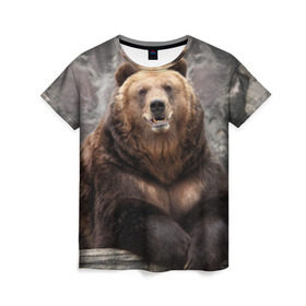 Женская футболка 3D с принтом Русский медведь в Тюмени, 100% полиэфир ( синтетическое хлопкоподобное полотно) | прямой крой, круглый вырез горловины, длина до линии бедер | медведь | россия | русский | русский медведь