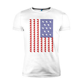 Мужская футболка премиум с принтом Triangle US в Тюмени, 92% хлопок, 8% лайкра | приталенный силуэт, круглый вырез ворота, длина до линии бедра, короткий рукав | Тематика изображения на принте: мода | оригинальный узор в виде флага сшасша | стиль | флаг