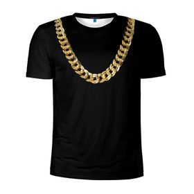 Мужская футболка 3D спортивная с принтом Золотая цепь в Тюмени, 100% полиэстер с улучшенными характеристиками | приталенный силуэт, круглая горловина, широкие плечи, сужается к линии бедра | драгоценность | золотая цепь | золото | украшение | фон | черный
