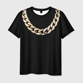 Мужская футболка 3D с принтом Золотая цепь в Тюмени, 100% полиэфир | прямой крой, круглый вырез горловины, длина до линии бедер | драгоценность | золотая цепь | золото | украшение | фон | черный