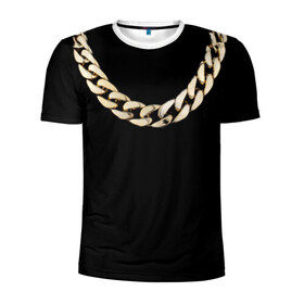 Мужская футболка 3D спортивная с принтом Золотая цепь в Тюмени, 100% полиэстер с улучшенными характеристиками | приталенный силуэт, круглая горловина, широкие плечи, сужается к линии бедра | драгоценность | золотая цепь | золото | украшение | фон | черный