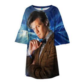 Детское платье 3D с принтом 11th Doctor Who в Тюмени, 100% полиэстер | прямой силуэт, чуть расширенный к низу. Круглая горловина, на рукавах — воланы | doctor who | matt | smith | tardis | временной поток | доктор кто | мэтт | смит | тардис