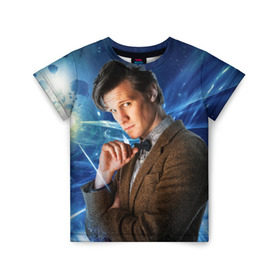 Детская футболка 3D с принтом 11th Doctor Who в Тюмени, 100% гипоаллергенный полиэфир | прямой крой, круглый вырез горловины, длина до линии бедер, чуть спущенное плечо, ткань немного тянется | doctor who | matt | smith | tardis | временной поток | доктор кто | мэтт | смит | тардис