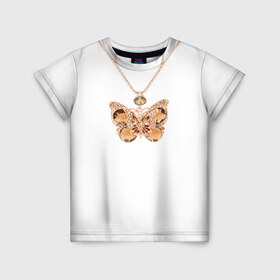 Детская футболка 3D с принтом Золотая бабочка в Тюмени, 100% гипоаллергенный полиэфир | прямой крой, круглый вырез горловины, длина до линии бедер, чуть спущенное плечо, ткань немного тянется | Тематика изображения на принте: бабочка