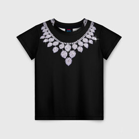 Детская футболка 3D с принтом Бриллиантовое ожерелье в Тюмени, 100% гипоаллергенный полиэфир | прямой крой, круглый вырез горловины, длина до линии бедер, чуть спущенное плечо, ткань немного тянется | бриллианты | драгоценность | золотое ожерелье | камни | лепестки | цепь