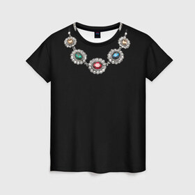 Женская футболка 3D с принтом Ожерелье в Тюмени, 100% полиэфир ( синтетическое хлопкоподобное полотно) | прямой крой, круглый вырез горловины, длина до линии бедер | бриллианты | драгоценность | золото | золотое | камни | ожерелье | цепь