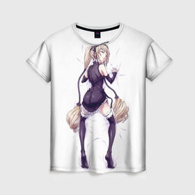 Женская футболка 3D с принтом Девушка на груди в Тюмени, 100% полиэфир ( синтетическое хлопкоподобное полотно) | прямой крой, круглый вырез горловины, длина до линии бедер | анимэ | висит | девушка | на груди