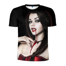 Мужская футболка 3D спортивная с принтом Девушка вампир в Тюмени, 100% полиэстер с улучшенными характеристиками | приталенный силуэт, круглая горловина, широкие плечи, сужается к линии бедра | кровь