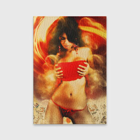 Обложка для паспорта матовая кожа с принтом Огненная девушка в Тюмени, натуральная матовая кожа | размер 19,3 х 13,7 см; прозрачные пластиковые крепления | брюнетка | ветер | вихрь | девушка | красный | огненная | огонь | страсть