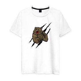 Мужская футболка хлопок с принтом Свирепый медведь в Тюмени, 100% хлопок | прямой крой, круглый вырез горловины, длина до линии бедер, слегка спущенное плечо. | медведь | раны | свирепость | свирепый медведькогти