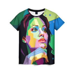 Женская футболка 3D с принтом Анджелина Джоли в Тюмени, 100% полиэфир ( синтетическое хлопкоподобное полотно) | прямой крой, круглый вырез горловины, длина до линии бедер | angelina jolie | актриса | анджелина джоли | звезда | знаменитость | кино | поп арт | символ