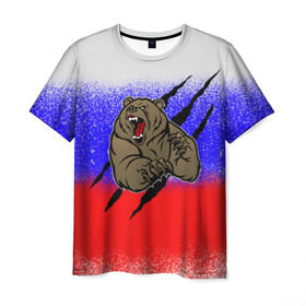 Мужская футболка 3D с принтом Свирепый медведь в Тюмени, 100% полиэфир | прямой крой, круглый вырез горловины, длина до линии бедер | русь