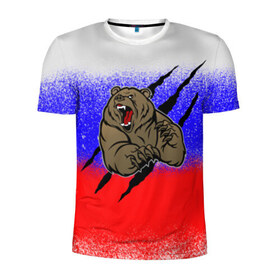 Мужская футболка 3D спортивная с принтом Свирепый медведь в Тюмени, 100% полиэстер с улучшенными характеристиками | приталенный силуэт, круглая горловина, широкие плечи, сужается к линии бедра | русь