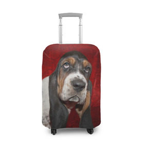 Чехол для чемодана 3D с принтом Бассет-хаунд в Тюмени, 86% полиэфир, 14% спандекс | двустороннее нанесение принта, прорези для ручек и колес | Тематика изображения на принте: бархат | бассет хаунд | взгляд | домашнее | животное | порода | собака | уши