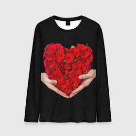 Мужской лонгслив 3D с принтом Сердце в руках в Тюмени, 100% полиэстер | длинные рукава, круглый вырез горловины, полуприлегающий силуэт | 8 марта | любовь | подарок | праздник | розы | руки | сердце