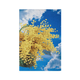 Обложка для паспорта матовая кожа с принтом Мимозы в Тюмени, натуральная матовая кожа | размер 19,3 х 13,7 см; прозрачные пластиковые крепления | 8 марта | весна | мимозы | небо | облака | цветы