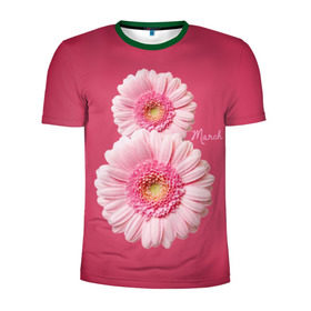 Мужская футболка 3D спортивная с принтом Гарберы в Тюмени, 100% полиэстер с улучшенными характеристиками | приталенный силуэт, круглая горловина, широкие плечи, сужается к линии бедра | 8 марта | гарберы | день | женский | международный | праздник | розовые | цветы