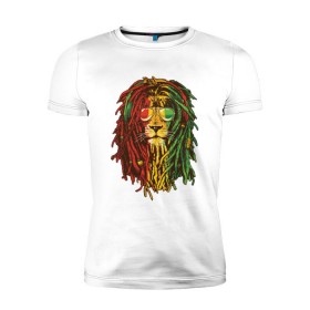 Мужская футболка премиум с принтом Раста лев в Тюмени, 92% хлопок, 8% лайкра | приталенный силуэт, круглый вырез ворота, длина до линии бедра, короткий рукав | джа | регги