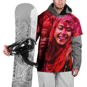Накидка на куртку 3D с принтом Фестиваль красок Холи в Тюмени, 100% полиэстер |  | festival | festival of colors | holi | весны | девушка | индия | индуистский фестиваль | красная | красок | холи