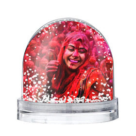 Водяной шар с принтом Фестиваль красок Холи в Тюмени, Пластик | Изображение внутри шара печатается на глянцевой фотобумаге с двух сторон | festival | festival of colors | holi | весны | девушка | индия | индуистский фестиваль | красная | красок | холи