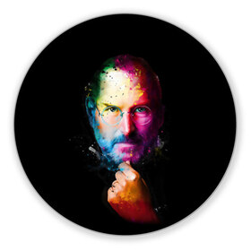 Коврик круглый с принтом Стив Джобс в Тюмени, резина и полиэстер | круглая форма, изображение наносится на всю лицевую часть | apple | знаменитость | лидер | очки | поп арт | портрет | рука | стив джобс | яблоко