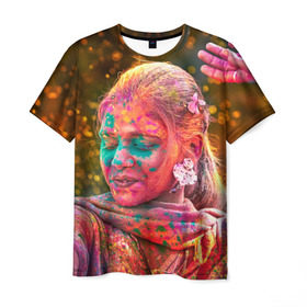 Мужская футболка 3D с принтом Индуистский фестиваль красок в Тюмени, 100% полиэфир | прямой крой, круглый вырез горловины, длина до линии бедер | 
