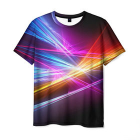 Мужская футболка 3D с принтом Лучи в Тюмени, 100% полиэфир | прямой крой, круглый вырез горловины, длина до линии бедер | Тематика изображения на принте: кислотный | лучи | обстракция | радуга | свет | спектр | цвет | цвета | яркие