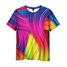 Мужская футболка 3D с принтом Абстракция в Тюмени, 100% полиэфир | прямой крой, круглый вырез горловины, длина до линии бедер | Тематика изображения на принте: кислотный | обстракция | радуга | свет | спектр | цвет | цвета | яркие