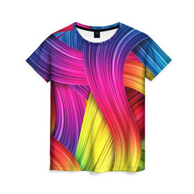 Женская футболка 3D с принтом Абстракция в Тюмени, 100% полиэфир ( синтетическое хлопкоподобное полотно) | прямой крой, круглый вырез горловины, длина до линии бедер | кислотный | обстракция | радуга | свет | спектр | цвет | цвета | яркие